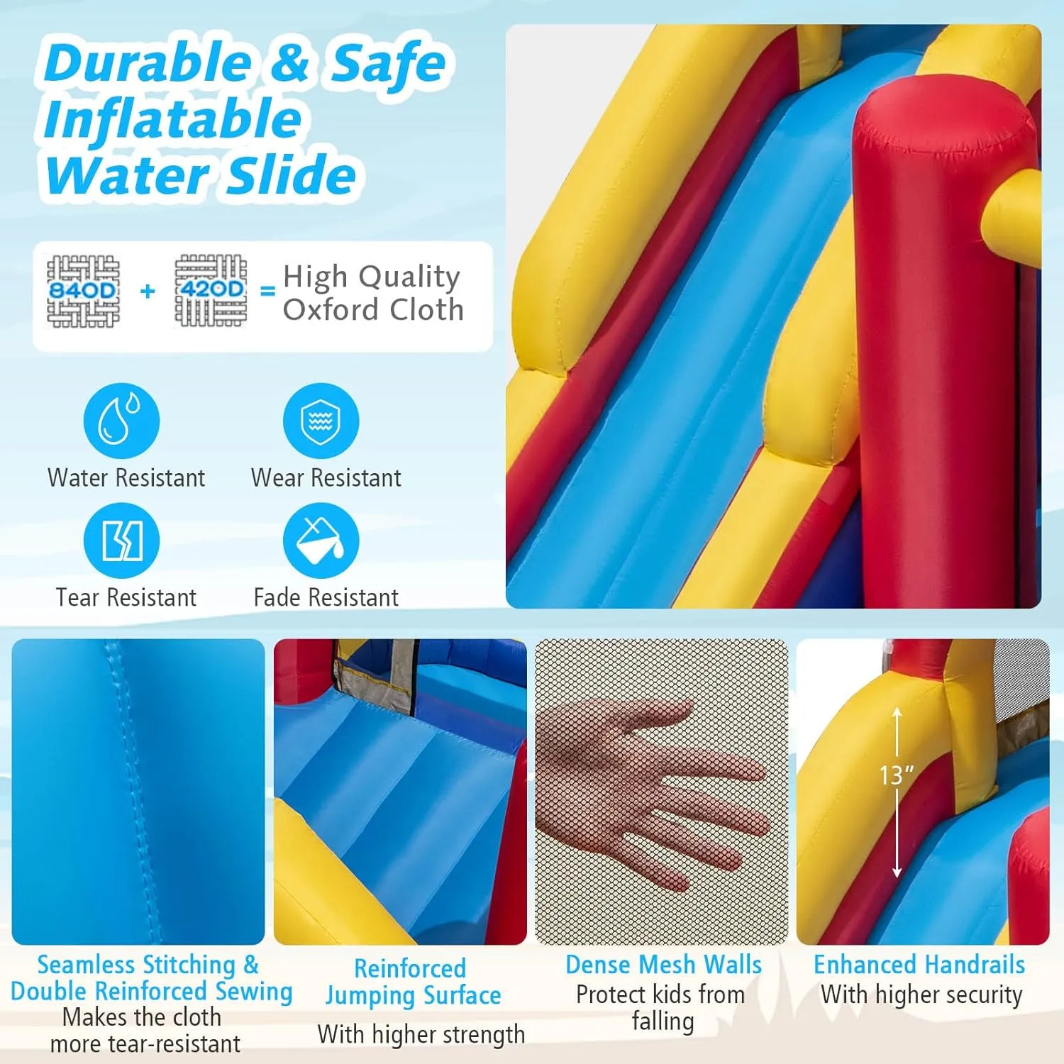 BOUNTECH Inflatable Water Slide, 7-in-1 Surfing Slide Kids Water Park Jump Castle, Water Slides Inflatables for Outdoor w/Big Splash Pool, Big Kids Backyard Party Water Slide Bounce House with Blower