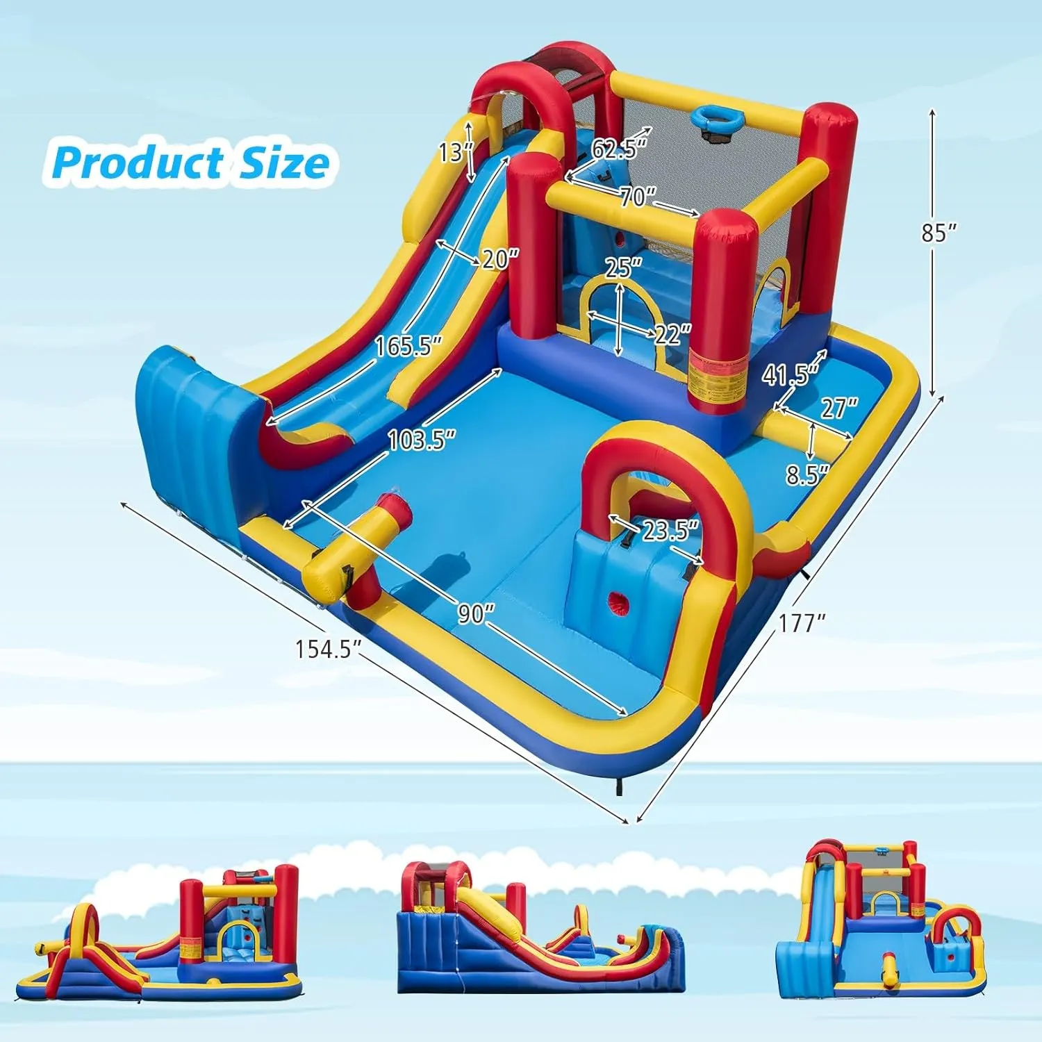 BOUNTECH Inflatable Water Slide, 7-in-1 Surfing Slide Kids Water Park Jump Castle, Water Slides Inflatables for Outdoor w/Big Splash Pool, Big Kids Backyard Party Water Slide Bounce House with Blower