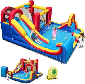 BOUNTECH Inflatable Water Slide, 7-in-1 Surfing Slide Kids Water Park Jump Castle, Water Slides Inflatables for Outdoor w/Big Splash Pool, Big Kids Backyard Party Water Slide Bounce House with Blower