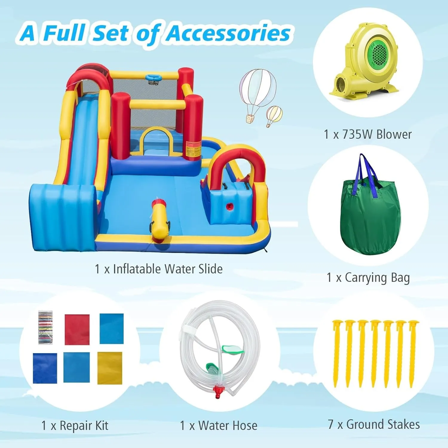 BOUNTECH Inflatable Water Slide, 7-in-1 Surfing Slide Kids Water Park Jump Castle, Water Slides Inflatables for Outdoor w/Big Splash Pool, Big Kids Backyard Party Water Slide Bounce House with Blower