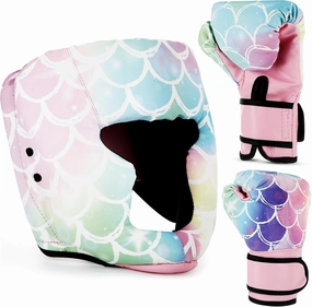 Boxing Headgear and Gloves Set for Kids 6oz Boxing Gloves and Wrestling Headgear Sparring Equipment for Boxing Kickboxing Muay Thai BJJ Karate Training