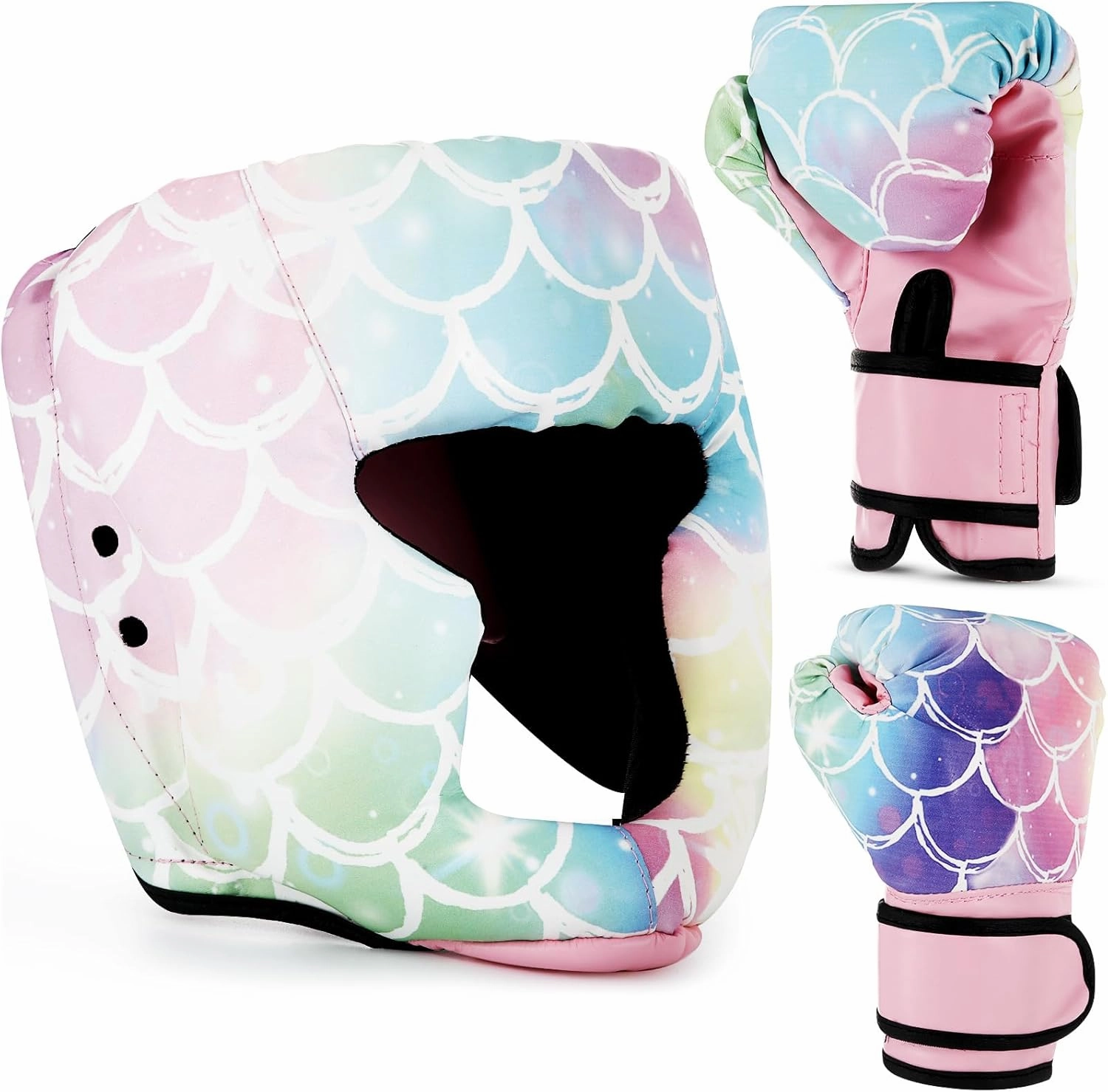 Boxing Headgear and Gloves Set for Kids 6oz Boxing Gloves and Wrestling Headgear Sparring Equipment for Boxing Kickboxing Muay Thai BJJ Karate Training