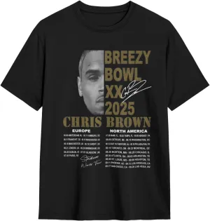 Breezy Xx 2025 Music Tour T-Shirts Noveltyfine Cotton Tops Black