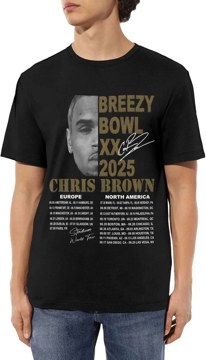 Breezy Xx 2025 Music Tour T-Shirts Noveltyfine Cotton Tops Black