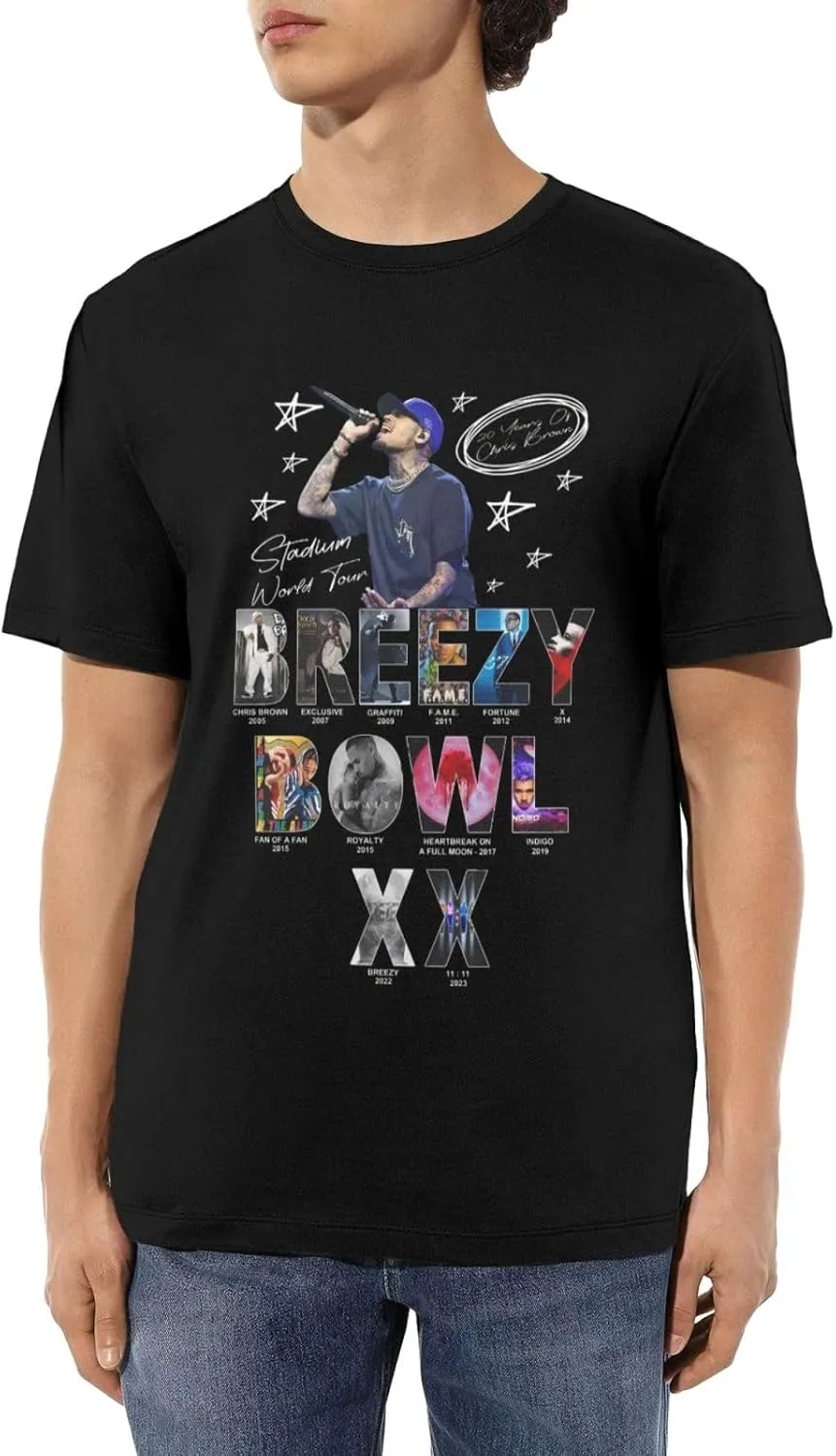 Breezy Xx 2025 Music Tour T-Shirts Unisexr Funnytrendy Cotton Tops Black