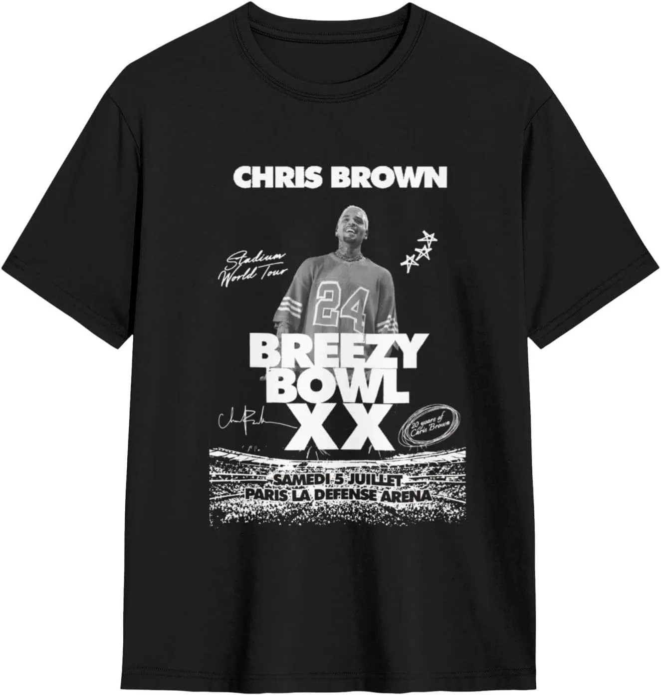 Breezy Xx 2025 Music Tour T-Shirts Unisexr Interestingtrendy Cotton Top Black