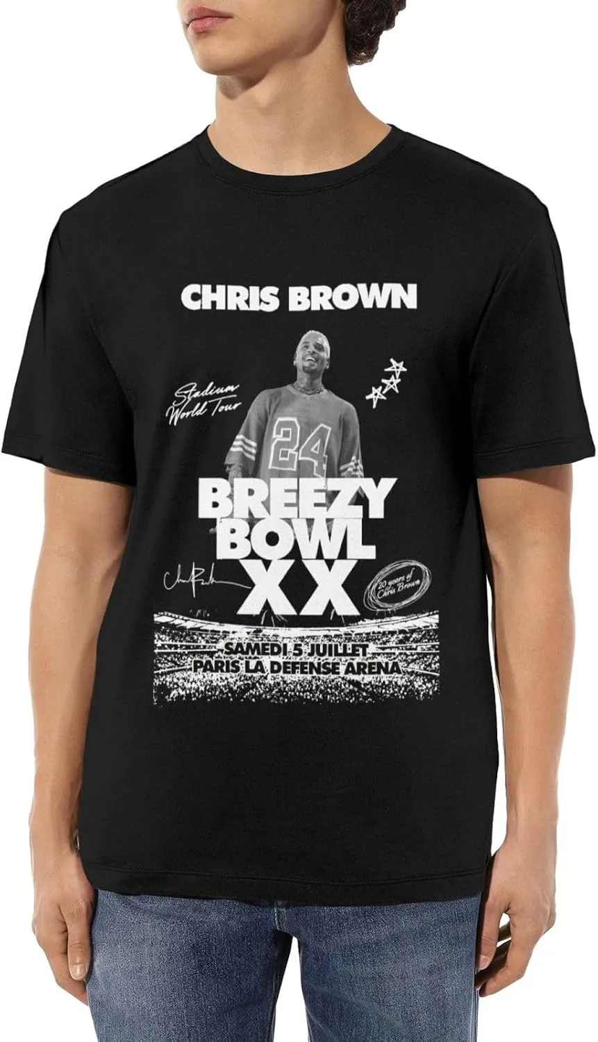 Breezy Xx 2025 Music Tour T-Shirts Unisexr Interestingtrendy Cotton Top Black