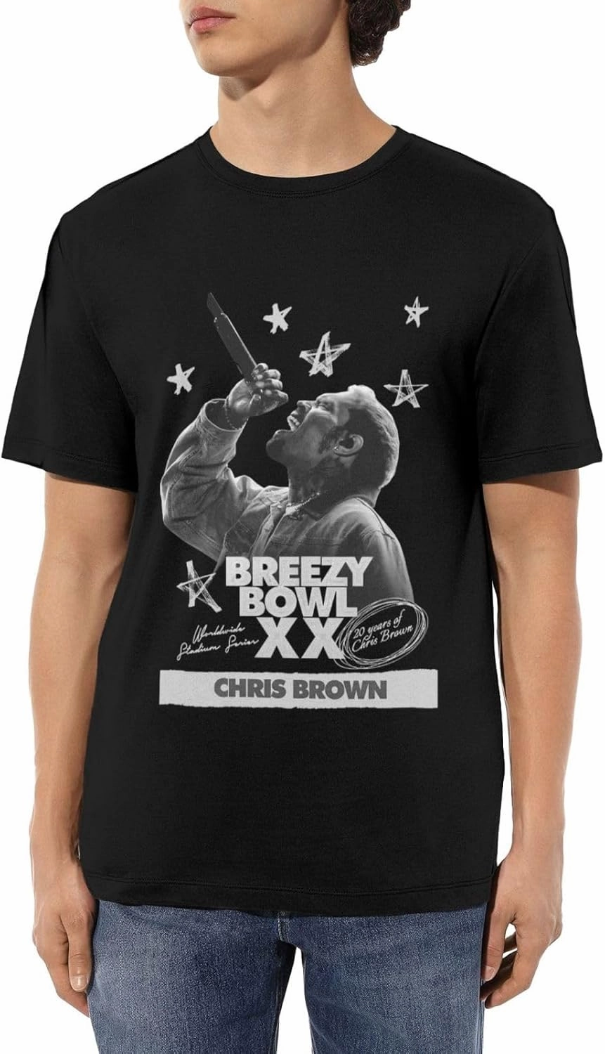 Breezy Xx 2025 Music Tour T-Shirts Noveltyfine Cotton Tops Black