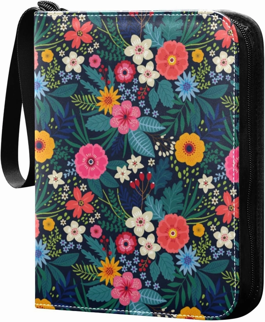 Bright Colorful Flowers Leaves Card Binder 4 Pocket Zipper PU Trading Card Album Fits 400 Game Cards 50 Removable Sleeves Card Folder Collection for Baseball MTG TCG Sports Cards