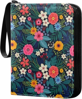 Bright Colorful Flowers Leaves Card Binder 4 Pocket Zipper PU Trading Card Album Fits 400 Game Cards 50 Removable Sleeves Card Folder Collection for Baseball MTG TCG Sports Cards