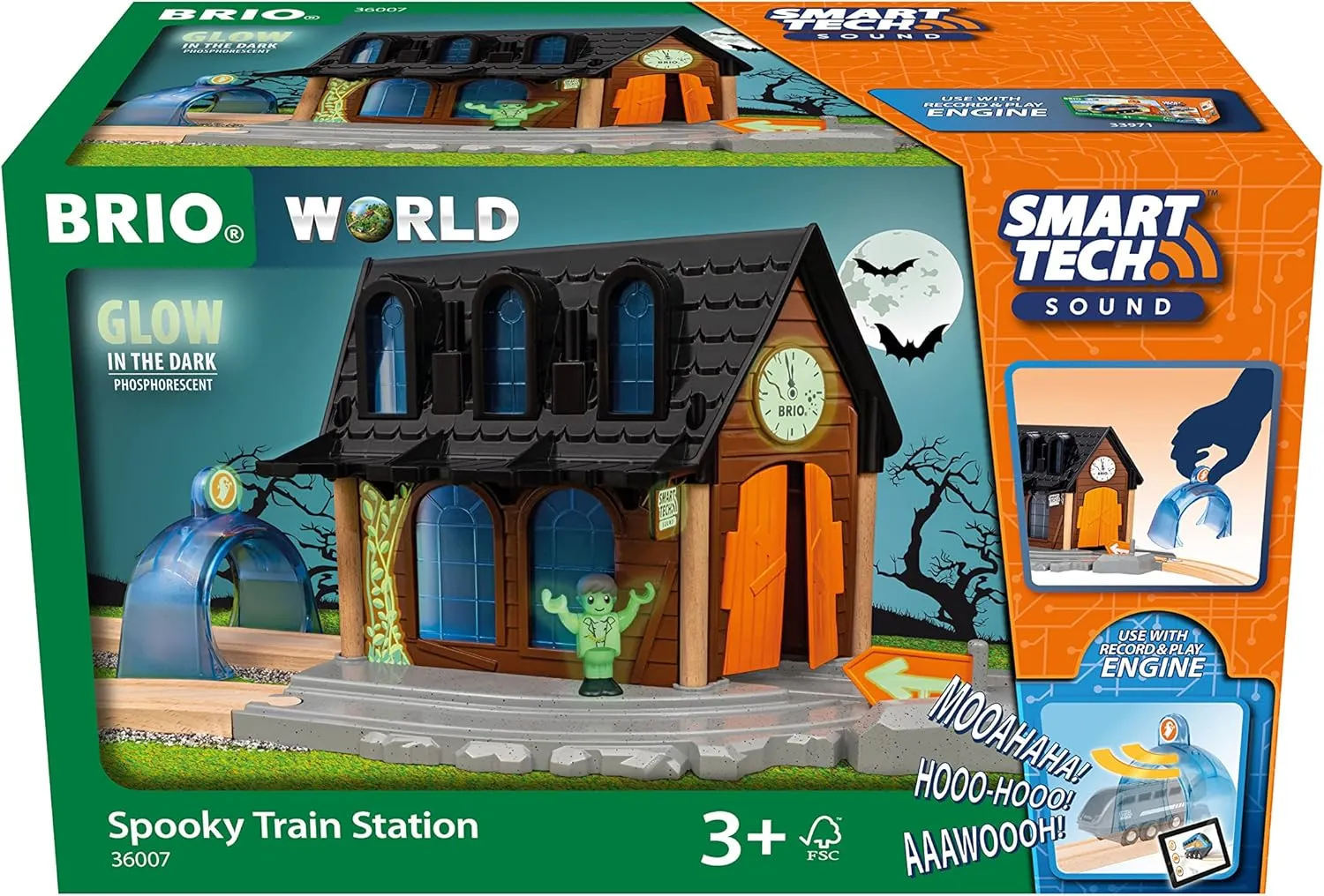 BRIO World – 36007 Smart Tech Sound Spooky Train Station | Kid-Friendly Train Set Accessory | Interactive Sound and Light Effects | Glow-in-The-Dark Feature | Made with FSC-Certified Wood