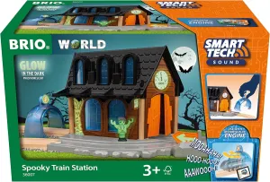 BRIO World – 36007 Smart Tech Sound Spooky Train Station | Kid-Friendly Train Set Accessory | Interactive Sound and Light Effects | Glow-in-The-Dark Feature | Made with FSC-Certified Wood