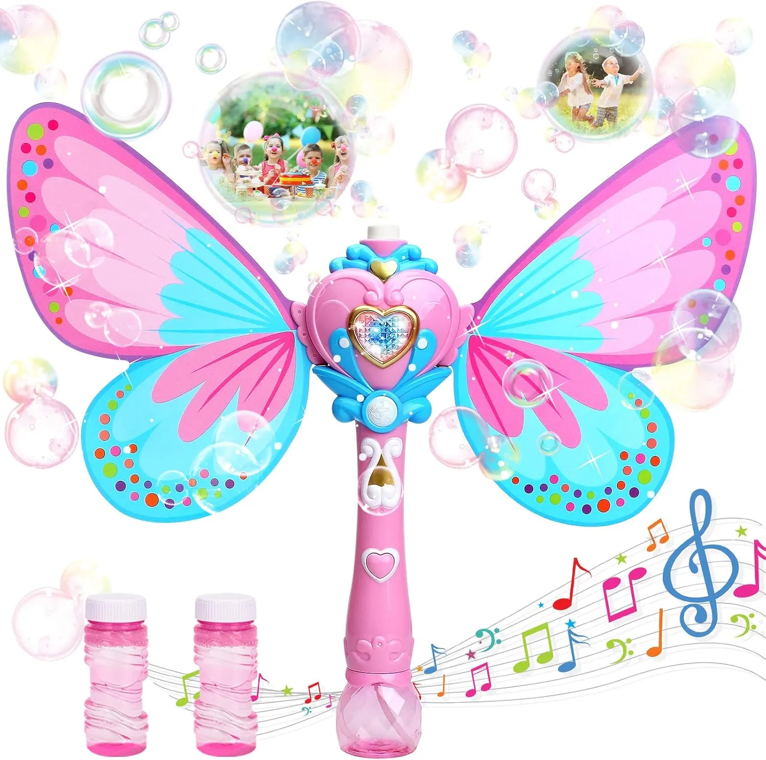 Bubble Machine for Kids | Butterfly Bubbles Wand Blower for Toddlers 1000  Bubbles per Minute | Outdoor Indoor Bubbles Blowing Toys Birthday Gift for Girls Bubble Solution Included
