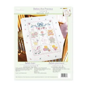 Bucilla Stamped Cross Stitch Crib Cover Kit, 34 by 43-Inch, 40787 Babies are Precious Blue