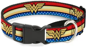 Buckle-Down Dog Collar Martingale Wonder Woman Logo Stripe Stars Red Gold Blue White 11 to 17 Inches 1.0 Inch Wide