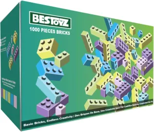 Building Bricks 1000 Pieces in Pastel Colors, Classic Building Blocks Toys for Boys & Girls, Bulk Basic Brick Tiles Building Toys for Kids Aged 4 
