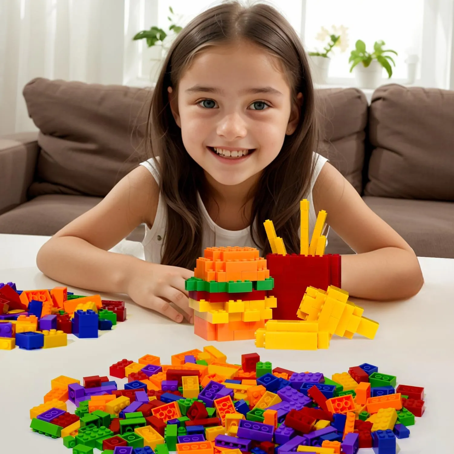 Building Bricks 1000 Pieces in Rainbow Colors, Classic Generic Building Blocks Toy for Boys & Girls, Educational Building Toys for Classroom, School, Toys for Kids Aged 4 