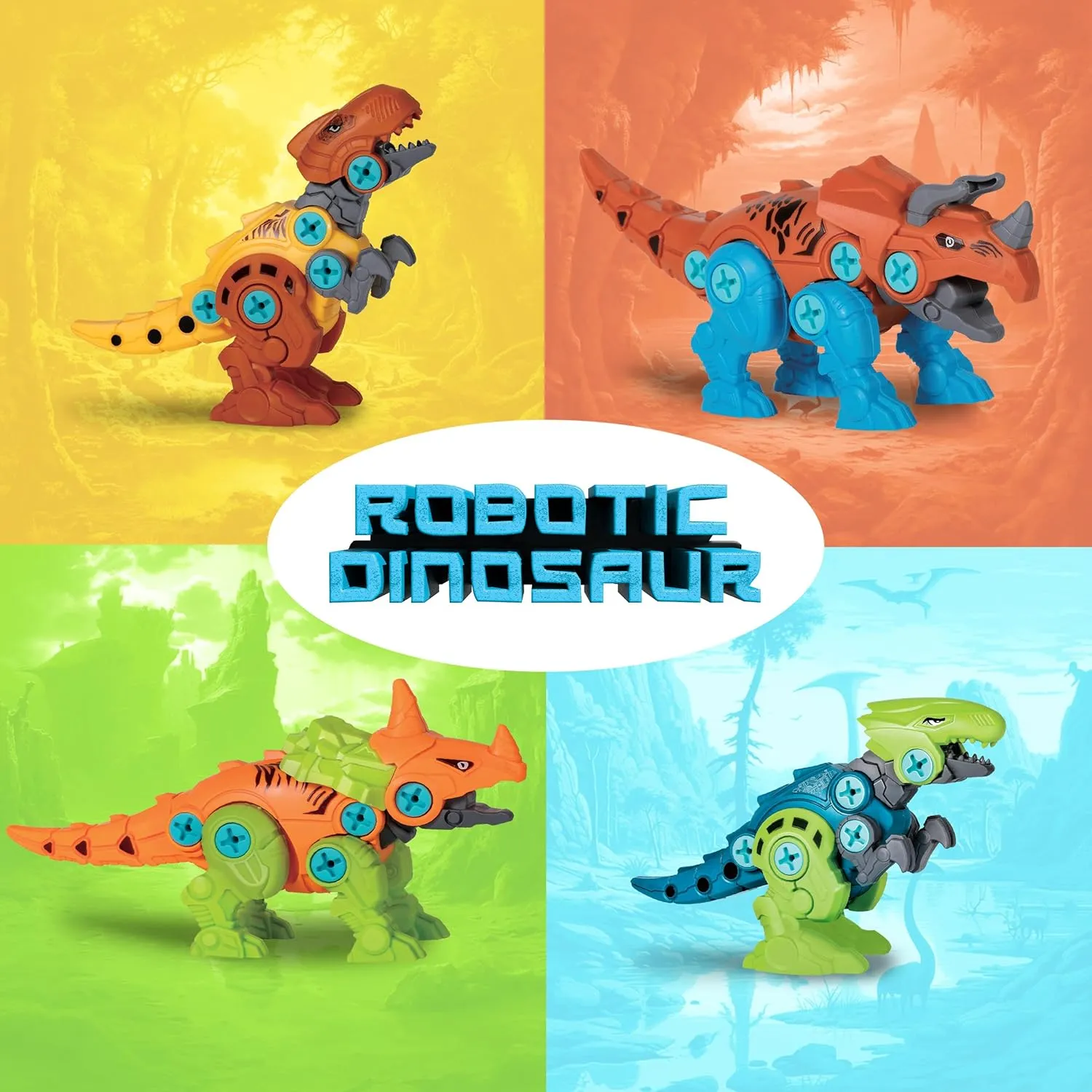 Building Dinosaur Robot Eggs for Toddlers – T-Rex & Velociraptor Construction Toys with Moving Jaws & Tail, Creative Educational Playset for Kids 2-4 Years Old, Motor Skills & Imagination Development