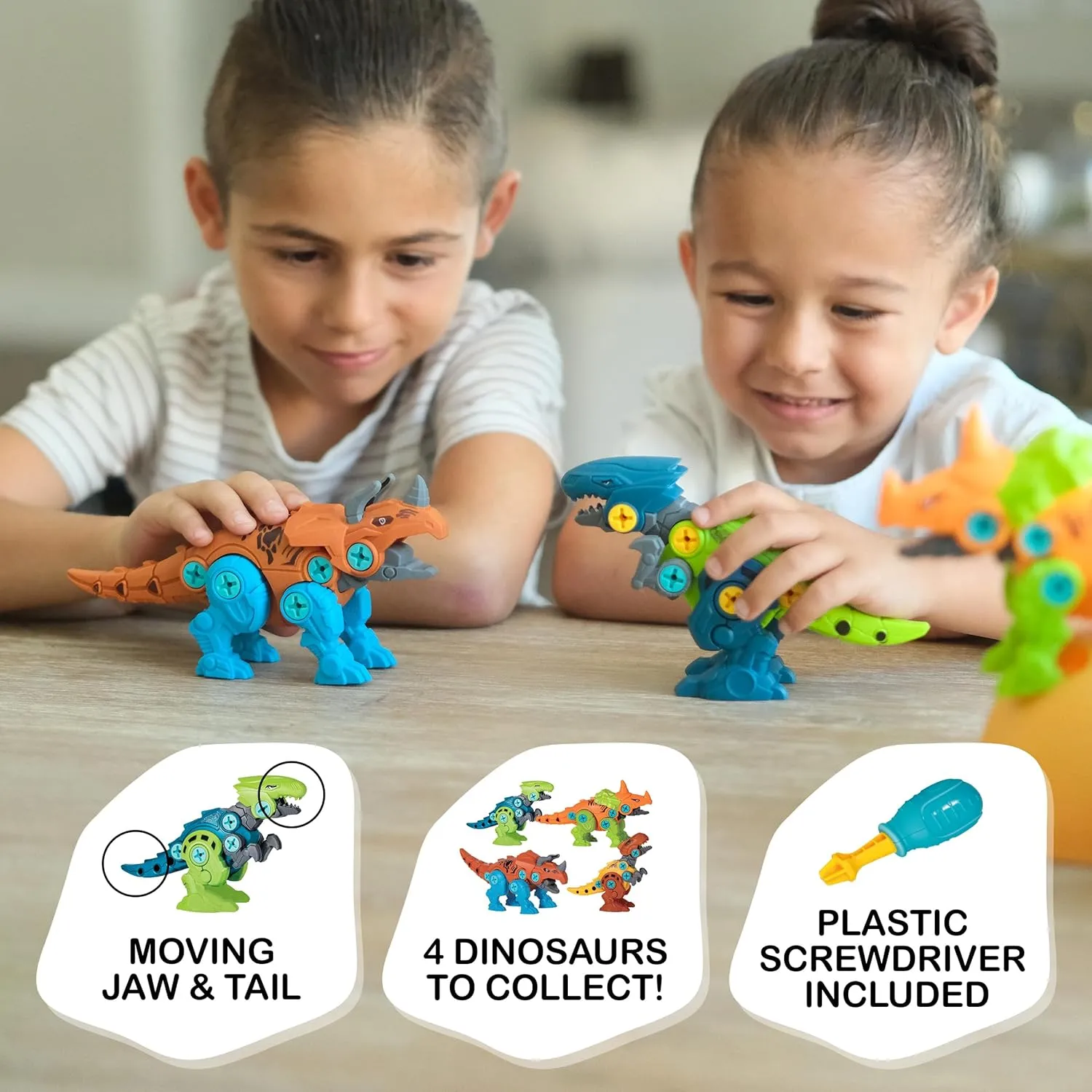 Building Dinosaur Robot Eggs for Toddlers – T-Rex & Velociraptor Construction Toys with Moving Jaws & Tail, Creative Educational Playset for Kids 2-4 Years Old, Motor Skills & Imagination Development