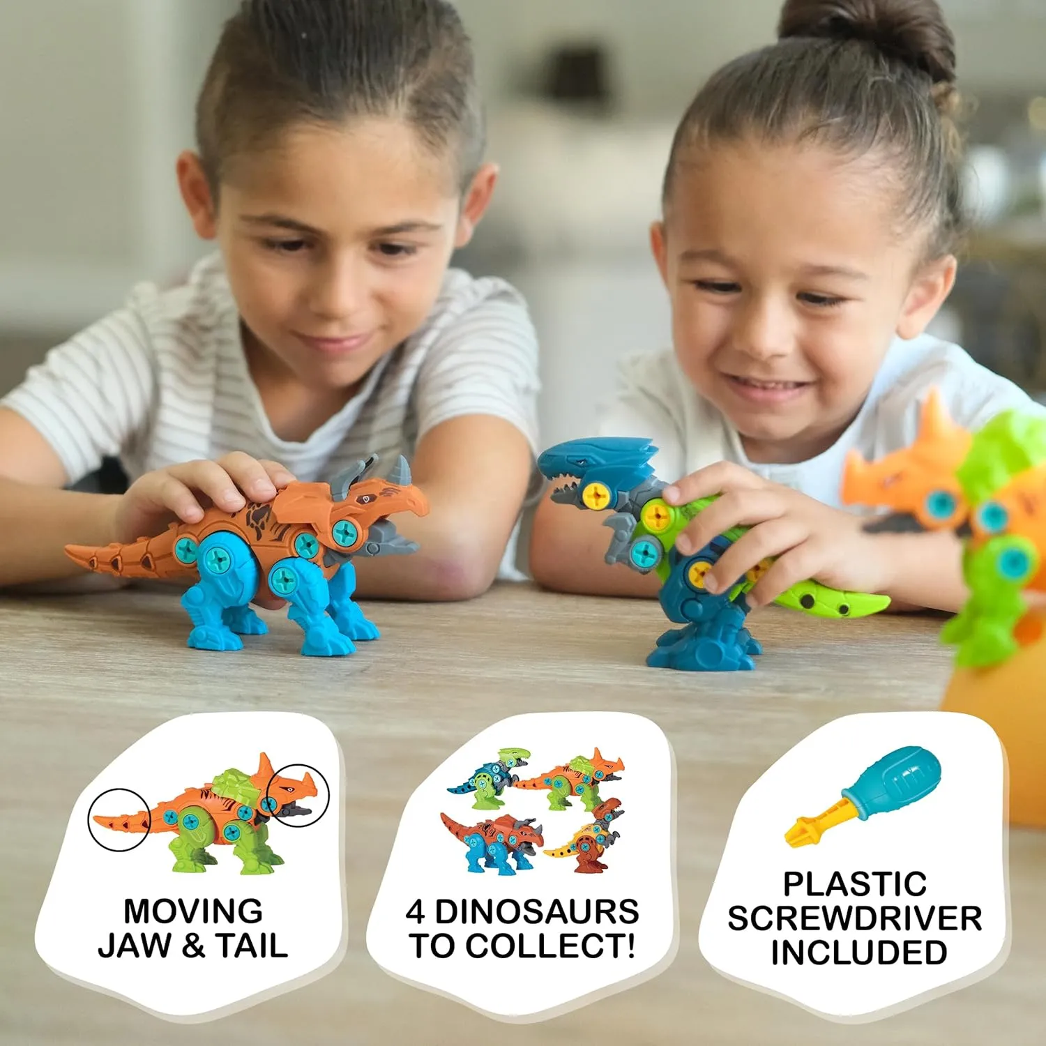 Building Dinosaur Robot Eggs for Toddlers – T-Rex & Velociraptor Construction Toys with Moving Jaws & Tail, Creative Educational Playset for Kids 2-4 Years Old, Motor Skills & Imagination Development