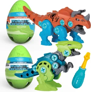 Building Dinosaur Robot Eggs for Toddlers – T-Rex & Velociraptor Construction Toys with Moving Jaws & Tail, Creative Educational Playset for Kids 2-4 Years Old, Motor Skills & Imagination Development