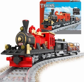 Building Block City Freight Train, Retro Cargo City Train Set - Construction Brick for Kids Boys 6-12, 410 Pieces Adults and Teens