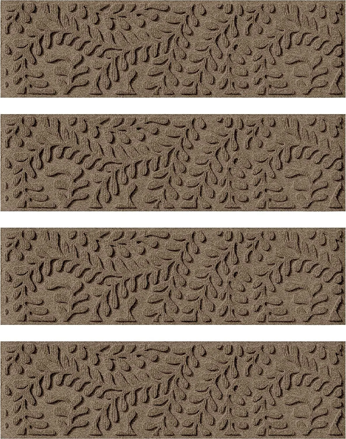 Bungalow Flooring Waterhog Stair Treads, Set of 4, 8-1/2 x 30 inches, Made in USA, Durable and Decorative Floor Covering, Indoor/Outdoor, Water-Trapping, Boxwood Collection, Khaki/Camel