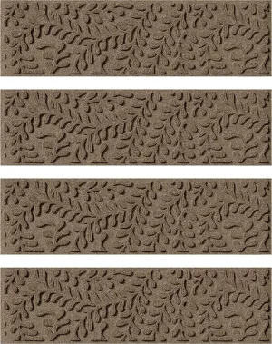 Bungalow Flooring Waterhog Stair Treads, Set of 4, 8-1/2 x 30 inches, Made in USA, Durable and Decorative Floor Covering, Indoor/Outdoor, Water-Trapping, Boxwood Collection, Khaki/Camel