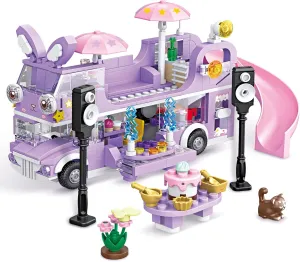 Bunny Camper Van Building Set, 486PCS Girls Friendship Bus Building Blocks Sets, Compatible with Lego Friend, Summer Beach Camping Music Car Building Toys Gifts for Girls Boys Age 8-12