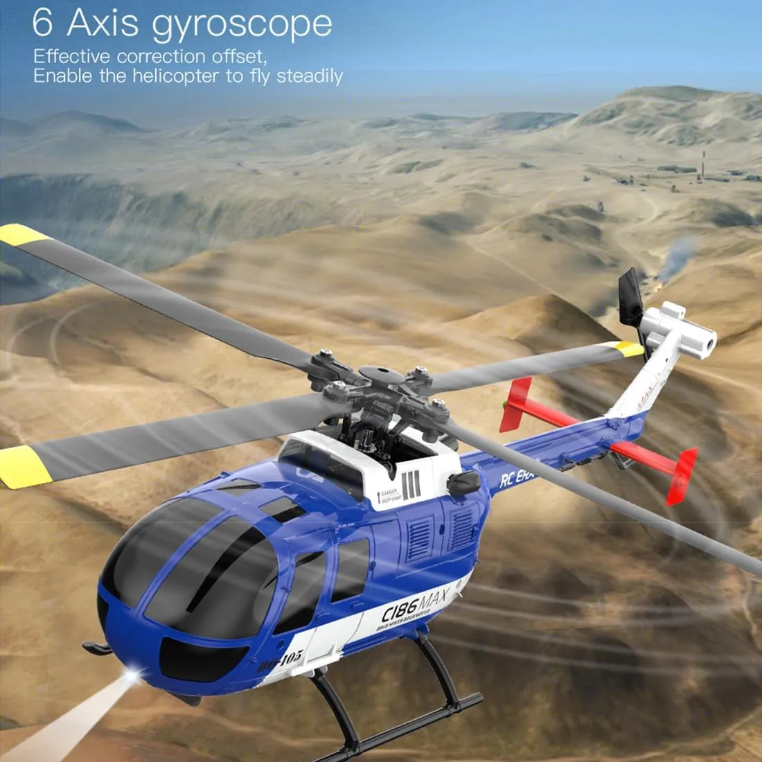 C186MAX RC Helicopter 6-axis Gyroscope for Adults & Beginner, 2.4G RC 4CH Single Propeller Aileron Free Remote Control Aircraft with Optical Flow Positioning - RTF /1 Battery