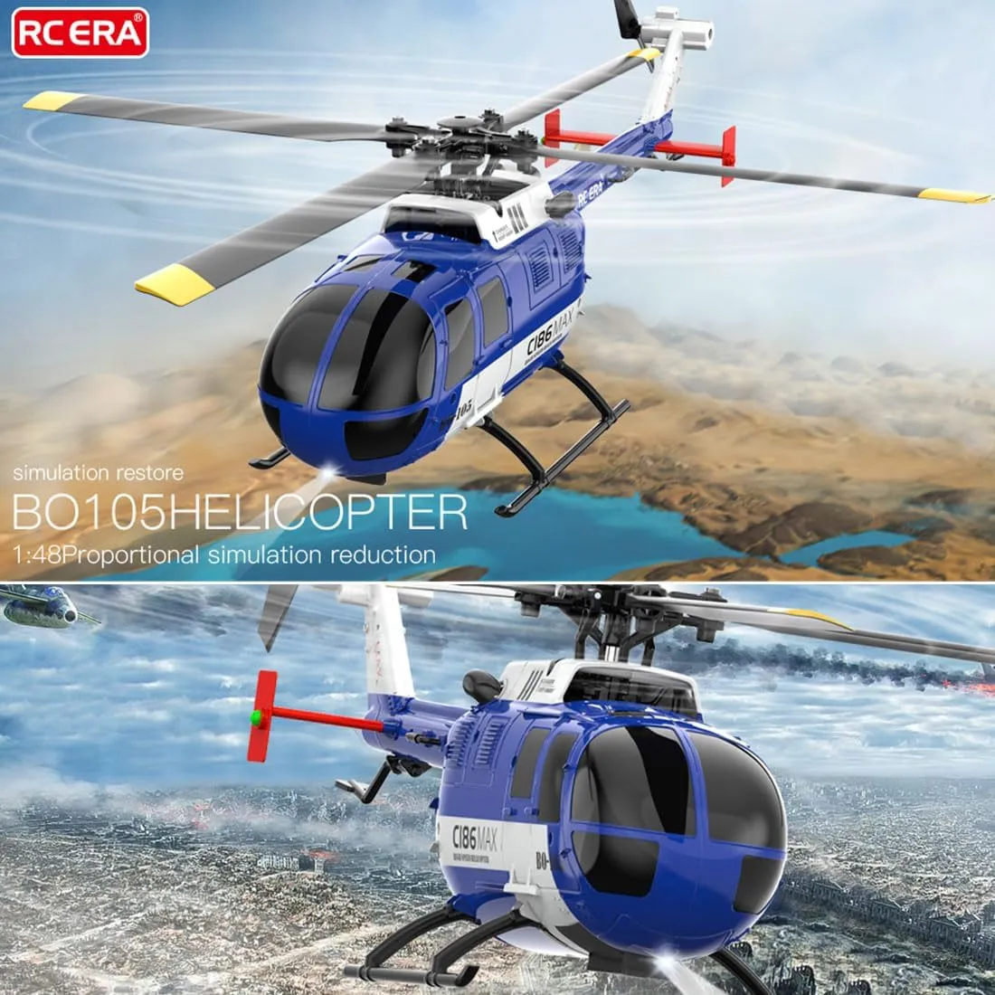 C186MAX RC Helicopter 6-axis Gyroscope for Adults & Beginner, 2.4G RC 4CH Single Propeller Aileron Free Remote Control Aircraft with Optical Flow Positioning - RTF /1 Battery