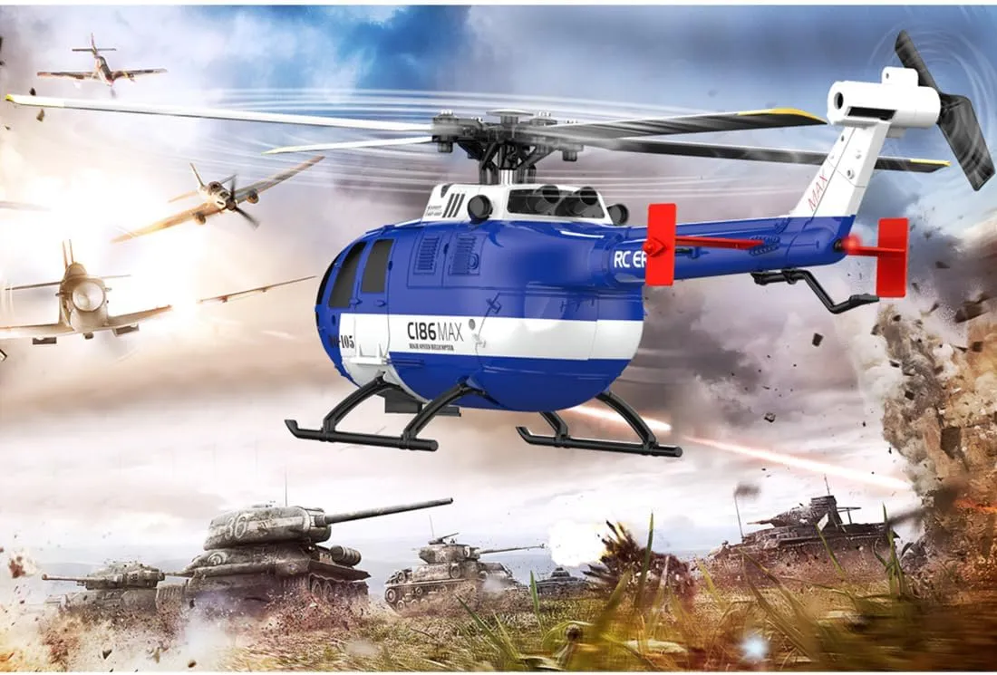 C186MAX RC Helicopter 6-axis Gyroscope for Adults & Beginner, 2.4G RC 4CH Single Propeller Aileron Free Remote Control Aircraft with Optical Flow Positioning - RTF /1 Battery