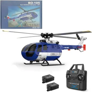 C186MAX RC Helicopter for Adults, 1:48 2.4G 4CH BO105 RTF Single Flybarless Direct-Drive RC Helicopter Outdoor Optical Flow Positioning 6-axis Gyroscope Low Voltage Alarm (2 Batteries)