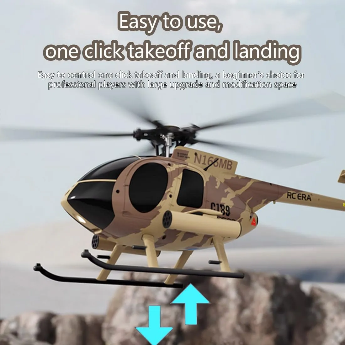 C189 1/28 MD500 RC Helicopter, 2.4GHz 4CH Flybarless Scale Model with Single Blade, One-Key Takeoff/Landing, Single-Rotor, RTF Gift for Adults (Black/1 Battery)