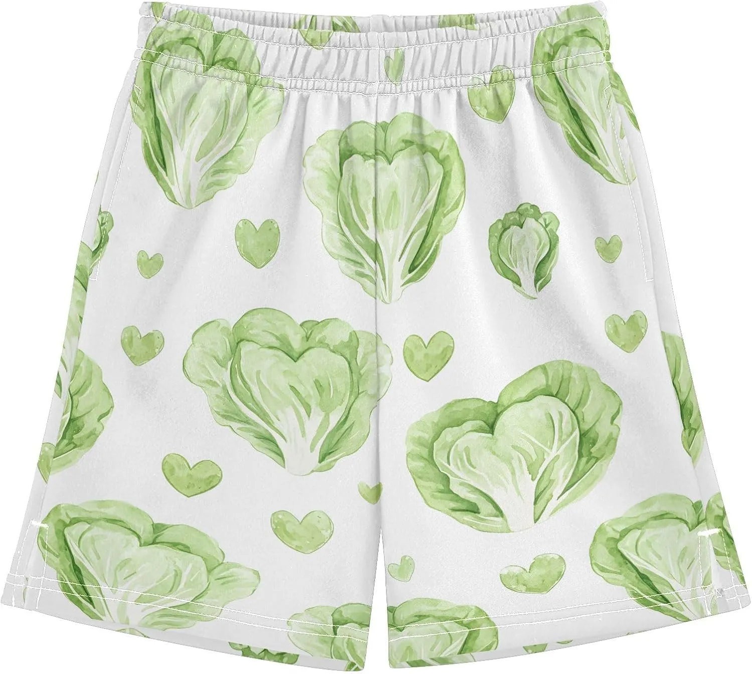Cabbage Love Print Boys Active Basketball Shorts Lightweight Summer Sports Shorts with Pockets for Kids