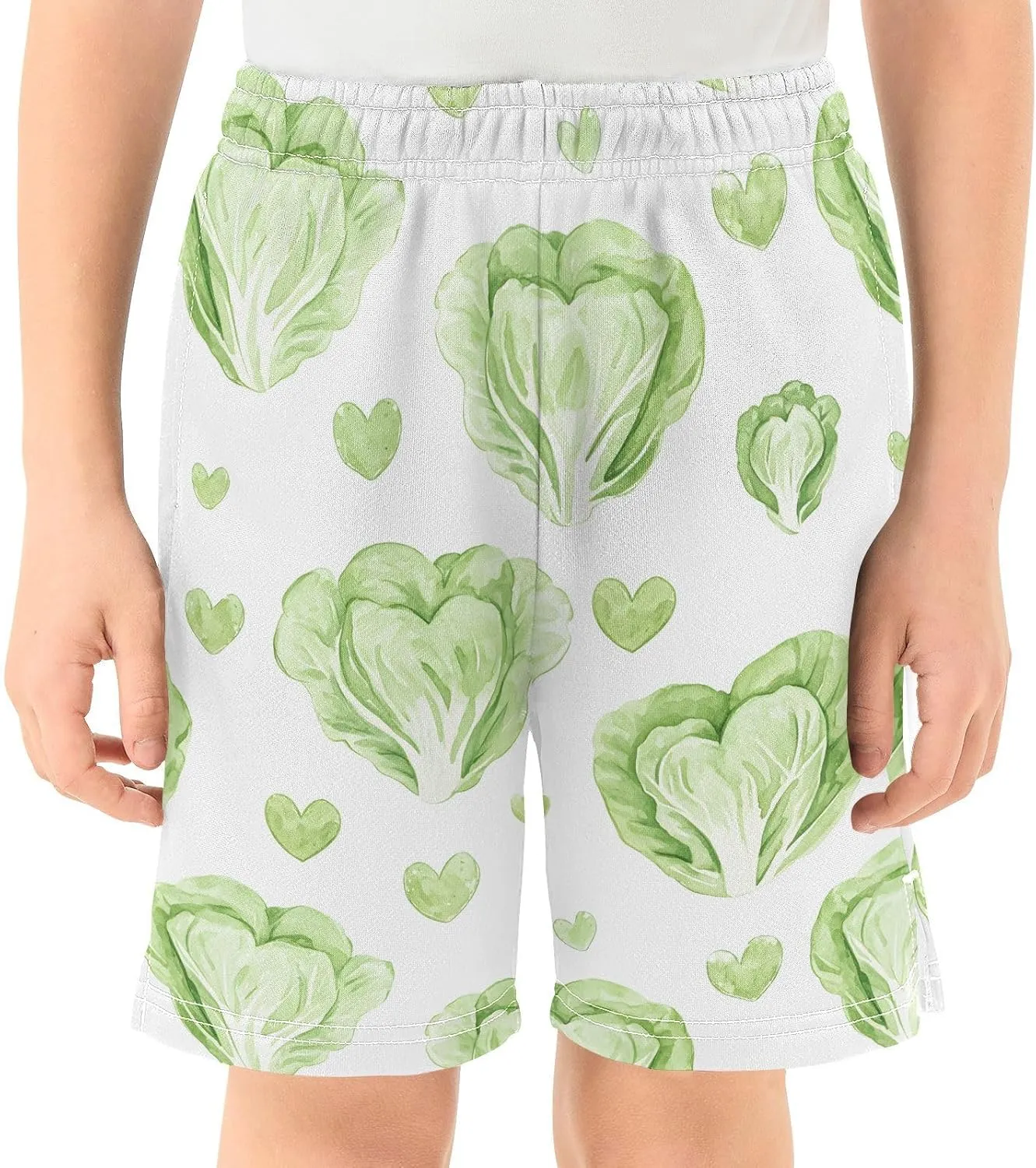 Cabbage Love Print Boys Active Basketball Shorts Lightweight Summer Sports Shorts with Pockets for Kids
