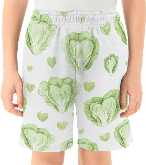 Cabbage Love Print Boys Active Basketball Shorts Lightweight Summer Sports Shorts with Pockets for Kids