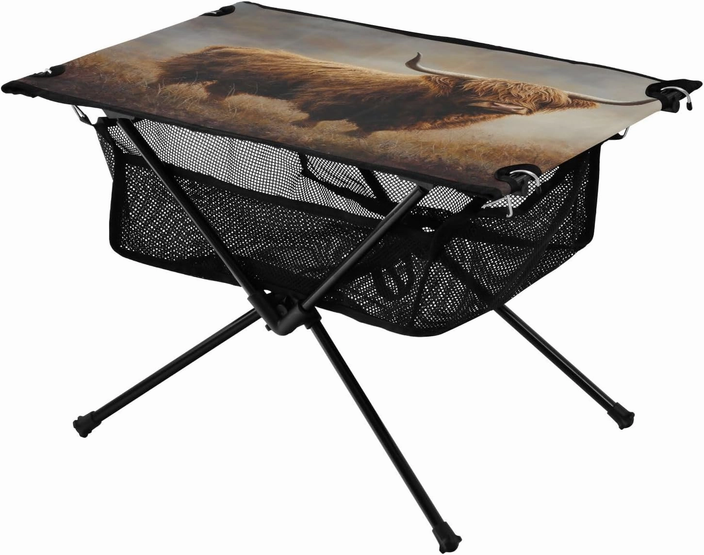 Camping Table Lightweight Portable Folding Table with Mesh Storage Net A Fluffy Scottish Highland Cattle Ideal for Camping Hiking Beach Picnic Travel Backyard