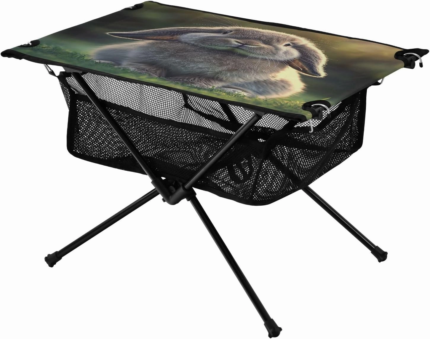 Camping Table Lightweight Portable Folding Table with Mesh Storage Net Fluffy Brown Gray Rabbit Ideal for Camping Hiking Beach Picnic Travel Backyard
