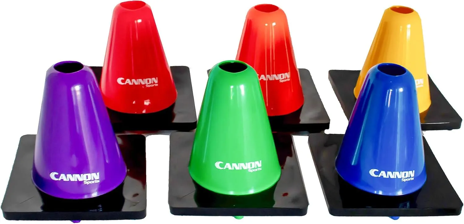 Cannon Sports 6 Pack Agility Cones - 6 inch Colorful Cones with Rubber Weighted Base - Perfect for Soccer, Hockey, Basketball Practice Drills