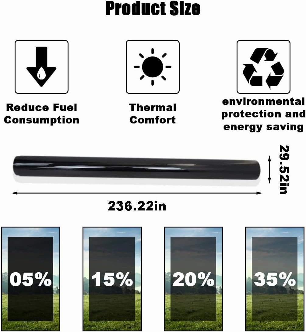 Car Window Tint Film for Auto Sun Shade Roll Width 30"×Length 20Ft Universal Dark Vinyl Protection Film with 15% VLT, Privacy Sunlight Heat UV Block Protection & Scratch Resistant (15% Vlt/30×20ft)