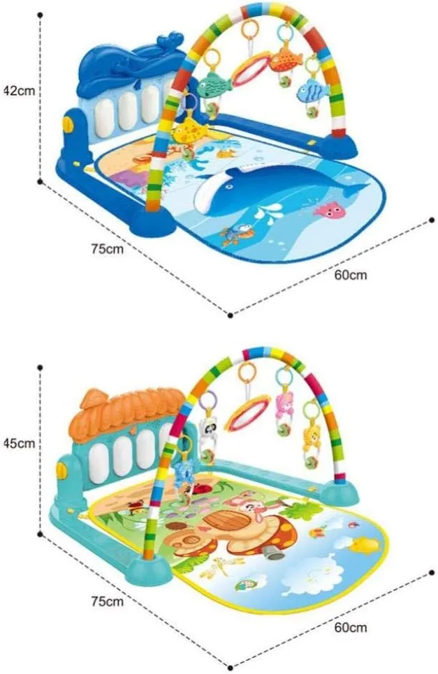 Cartoon Baby Play Mat with Fitness Frame Piano Keyboards Activity Gym Play Mat with Pendant Toy Early Education Blanket, Mushroom