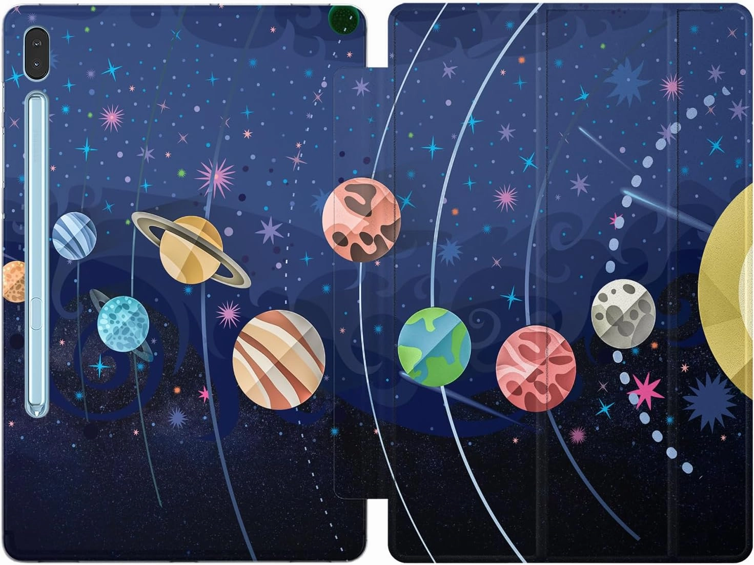 Case Compatible for Samsung Galaxy Tab S8 2022 S7 S6 Lite 2020 S5e S4 A8 A7 10.4 A 10.5 10.1 S3 9.7 S2 8.0 Cute Print System Space Solar Pattern Magnetic Stand Universe Closure Planets Design