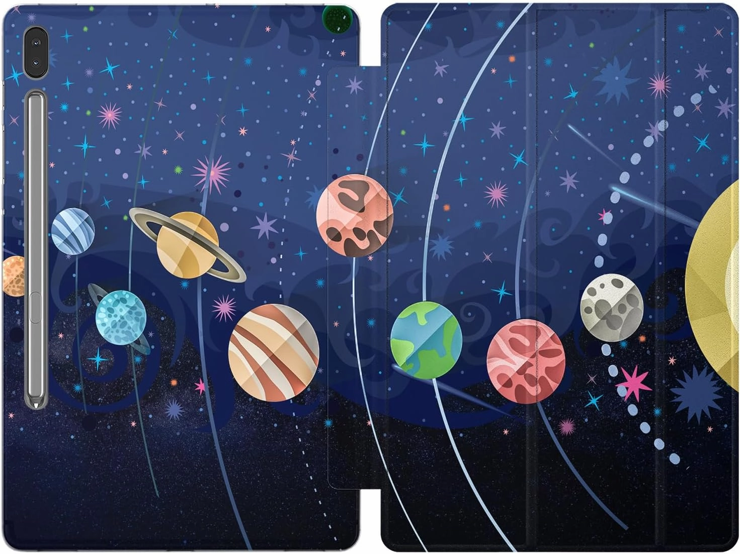 Case Compatible for Samsung Galaxy Tab S8 2022 S7 S6 Lite 2020 S5e S4 A8 A7 10.4 A 10.5 10.1 S3 9.7 S2 8.0 Cute Print System Space Solar Pattern Magnetic Stand Universe Closure Planets Design