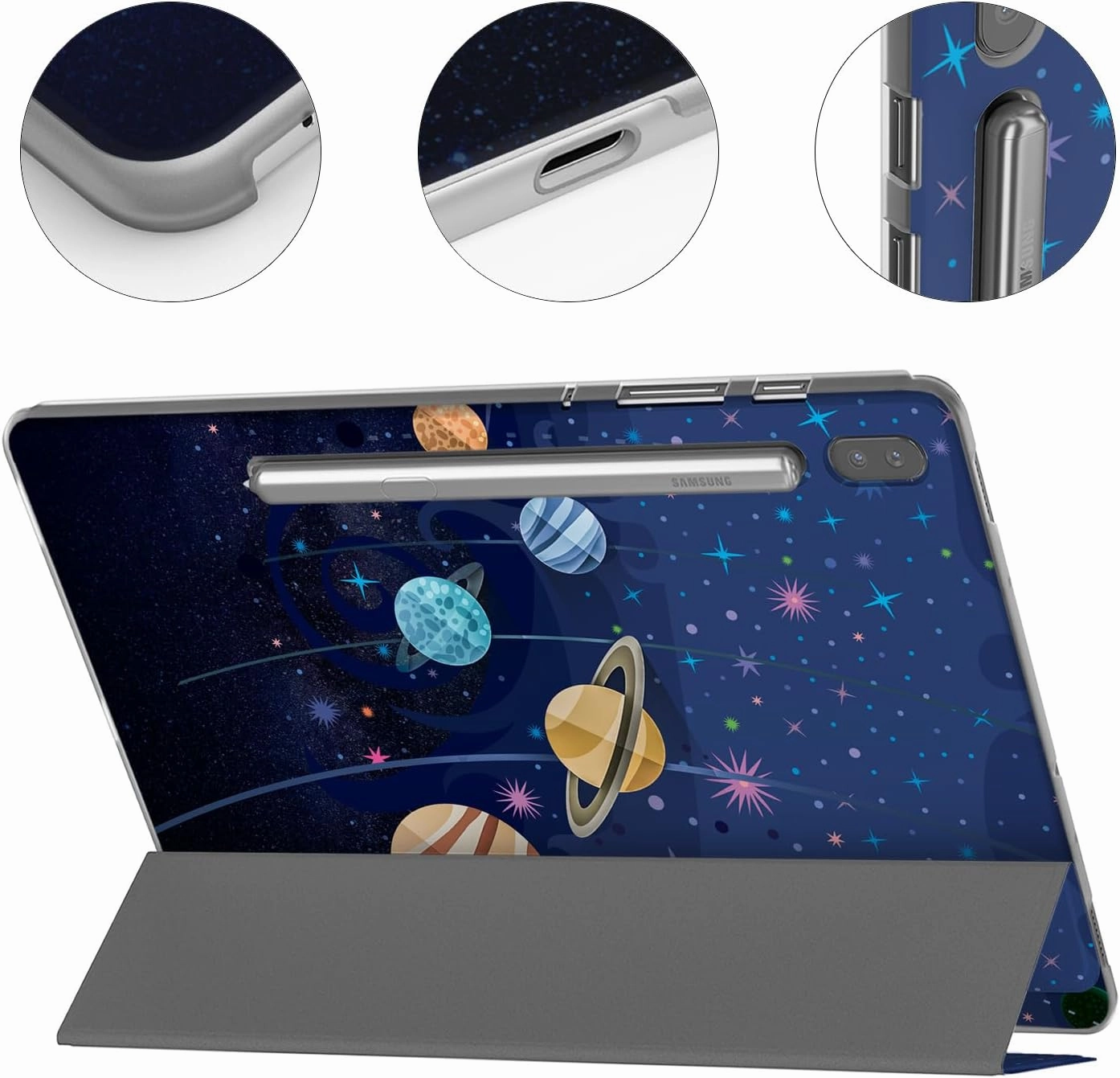 Case Compatible for Samsung Galaxy Tab S8 2022 S7 S6 Lite 2020 S5e S4 A8 A7 10.4 A 10.5 10.1 S3 9.7 S2 8.0 Cute Print System Space Solar Pattern Magnetic Stand Universe Closure Planets Design