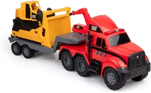 CAT Construction Toys, Heavy Movers, Semi Firetruck and Trailer with Bulldozer, Lights & Sounds, Ages 3 and up