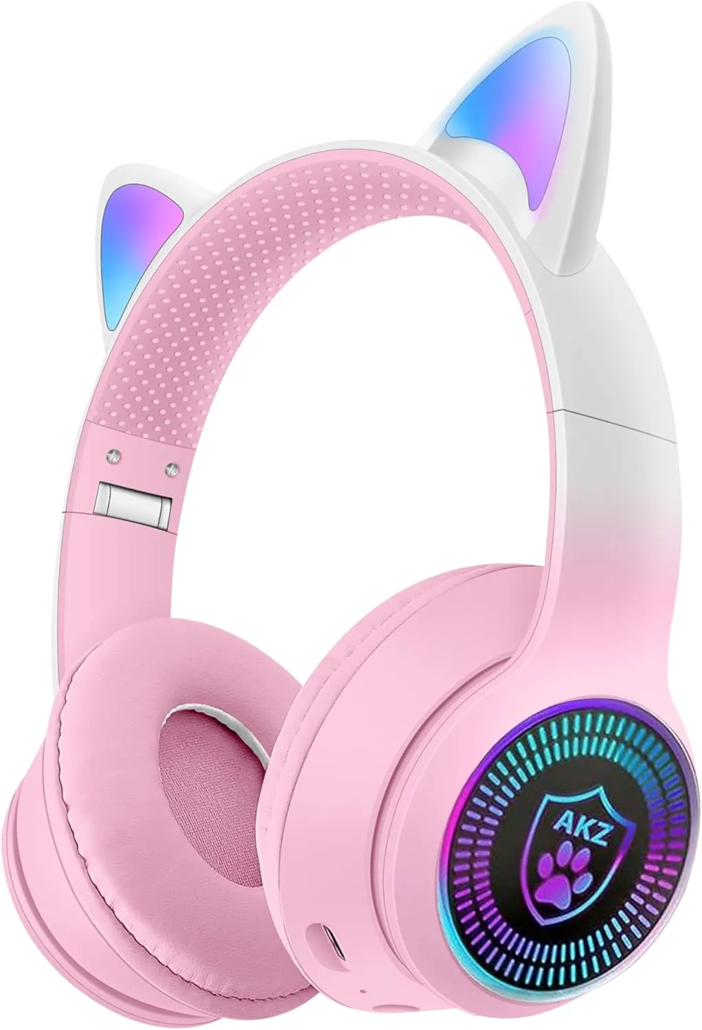 Cat Ear Gaming Bluetooth 5.2 Wireless Foldable Headphones with LED Light, Stereo Game Surround Sound Over-Ear Headsets with Microphone AUX for PC, Pad, Mobile, Laptop, Game, Kids, Gift