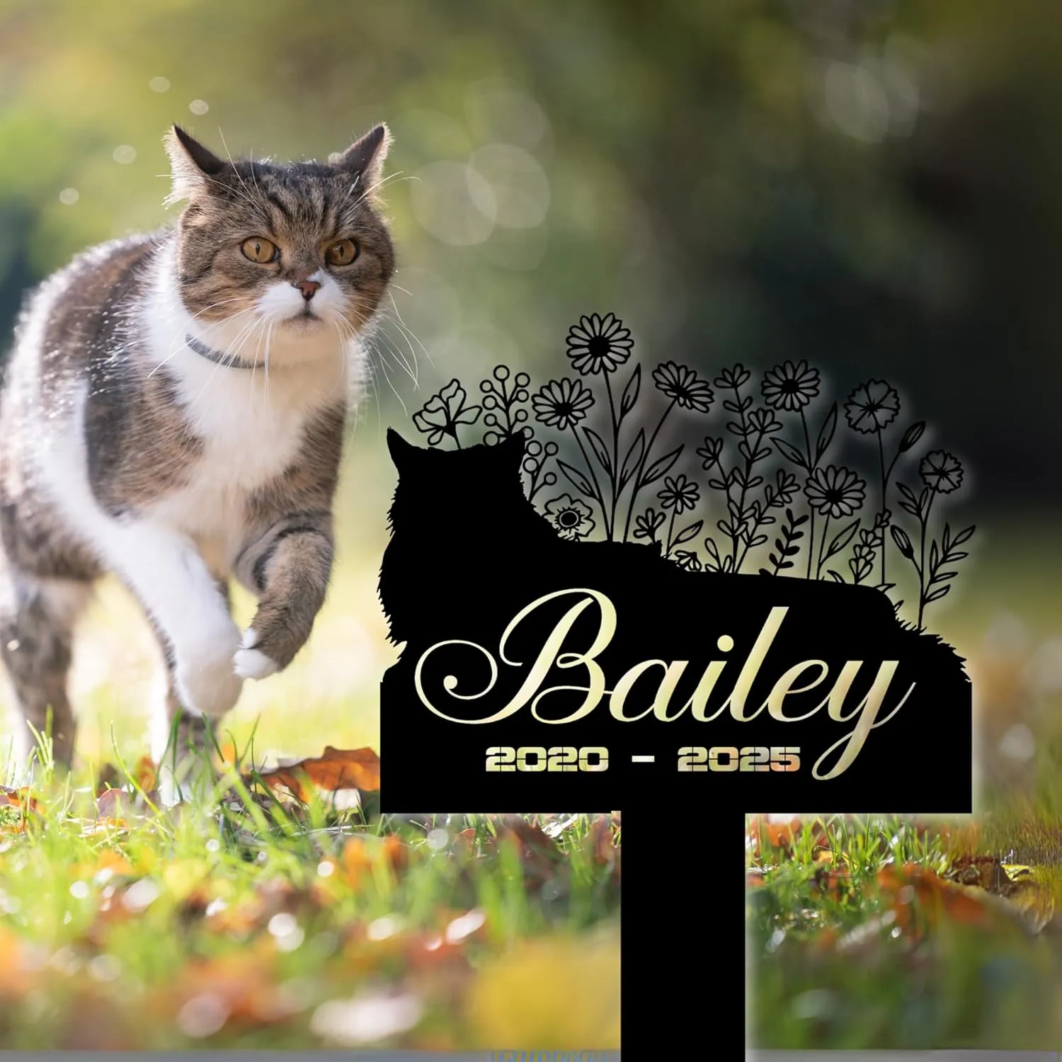 Cat Headstone and Grave Marker – Personalized Outdoor Grave Marker for Pets with Custom Name and Year, Durable Metal Cat Tombstone for Garden Tribute