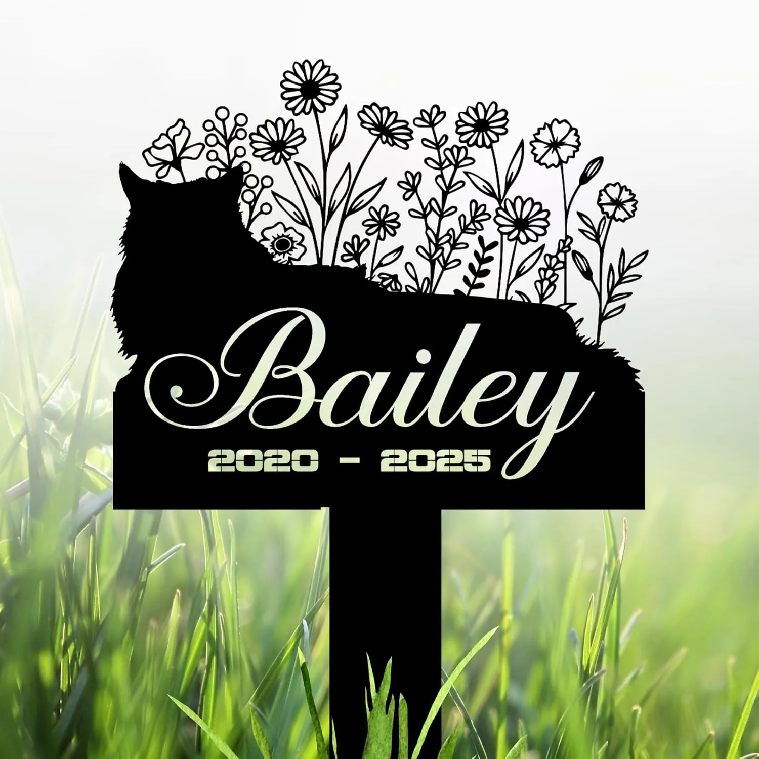 Cat Headstone and Grave Marker – Personalized Outdoor Grave Marker for Pets with Custom Name and Year, Durable Metal Cat Tombstone for Garden Tribute