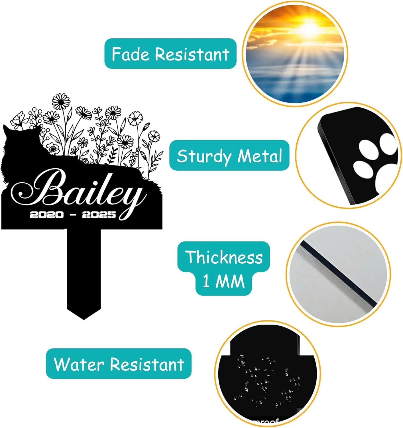 Cat Headstone and Grave Marker – Personalized Outdoor Grave Marker for Pets with Custom Name and Year, Durable Metal Cat Tombstone for Garden Tribute